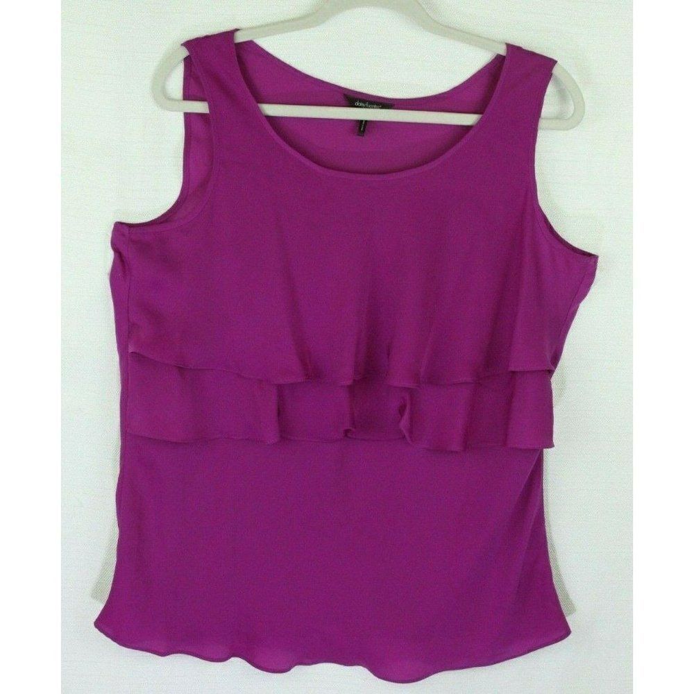 Daisy Fuentes L Tank Top Ruffle Sleeveless Womens
